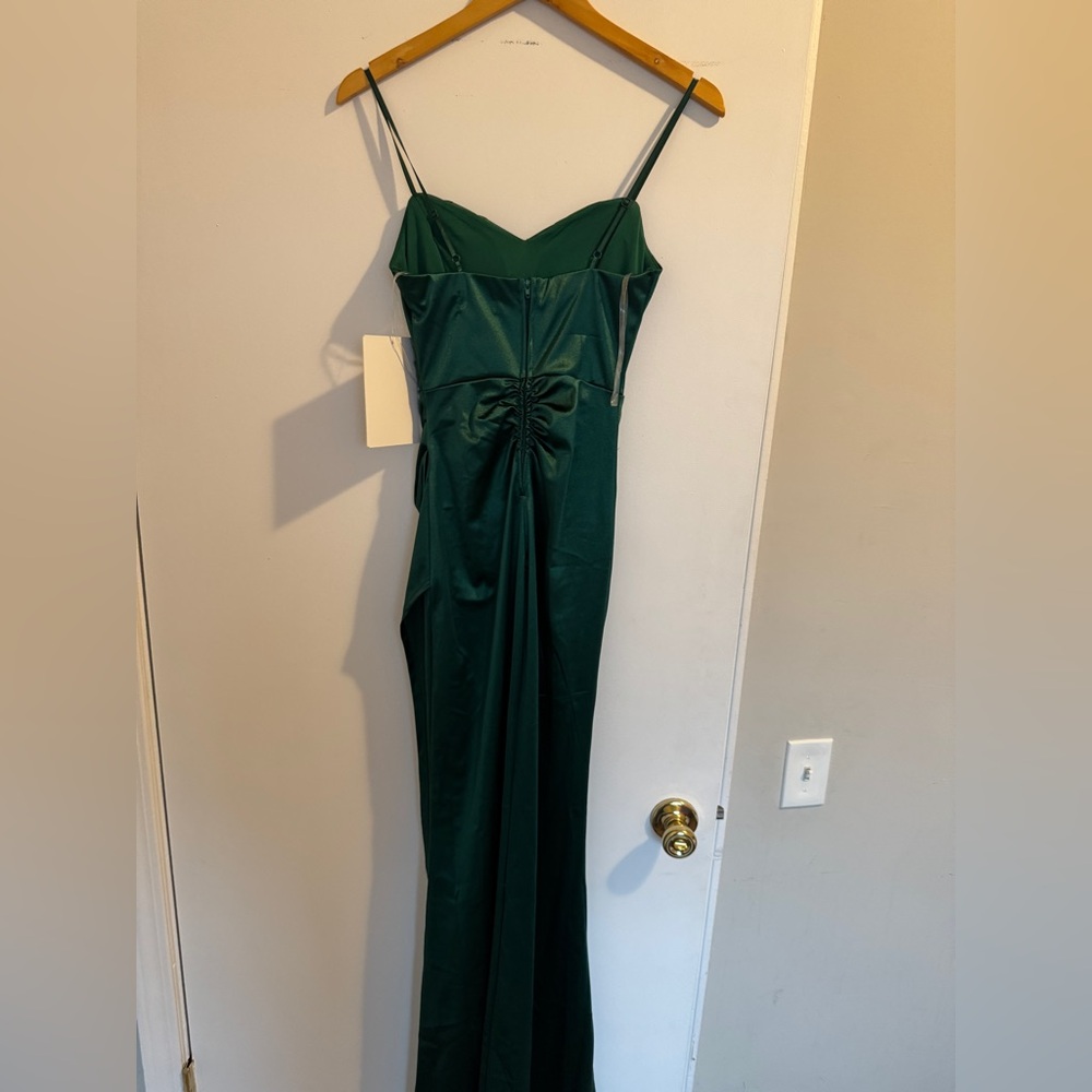 Emerald Green Satin Corset Maxi Dress with Side Slit – XS - Picture 7 of 13